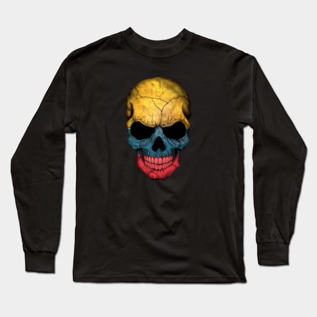 Colombian Flag Skull Long Sleeve T-Shirt by jeffbartels